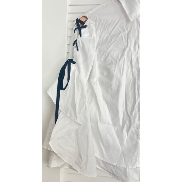 JONATHAN SIMKHAI White Lace Up Bell Sleeve Tier Polin Shirt S Business Office - Picture 4 of 11